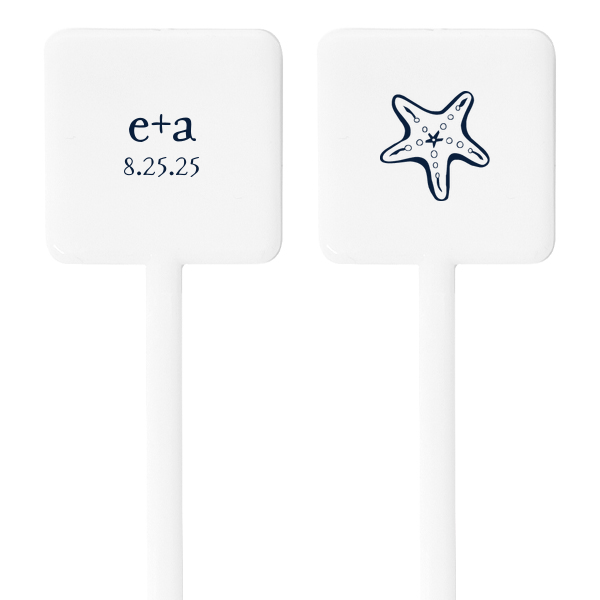 The ever-popular Matte Navy Round Stir Stick with Matte Navy Foil has a Starfish graphic and is good for use in Beach/Nautical themed parties and can be personalized to match your party's exact theme and tempo.