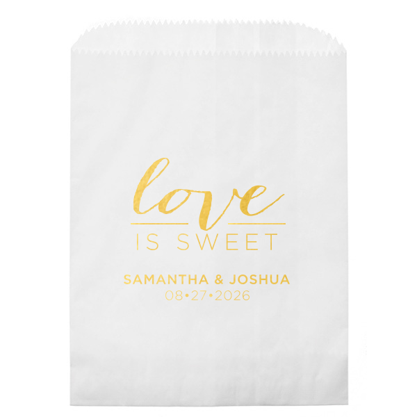 The ever-popular White Cookie Bag with Shiny 18 Kt Gold Foil will look fabulous with your unique touch. Your guests will agree!