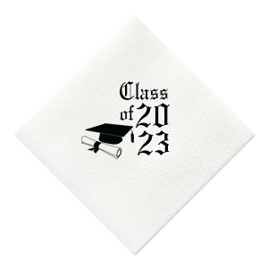 ForYourParty's personalized Black Cocktail Napkin with Shiny 18 Kt Gold Foil has a Cap and Scroll graphic and is good for use in Graduation themed parties and are a must-have for your next event—whatever the celebration!