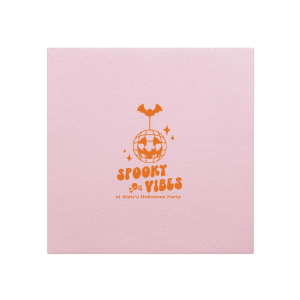 Embrace those spooky vibes with our Spooky Vibes Napkin! This custom Halloween party decor will elevate any event. Featuring a graphic of a pumpkin disco ball, bat, a skull, and sparkles, this napkin is ready to party.