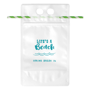 If you are having a beach party, nautical themed event, or a destination bachelorette bash, our personalized drink pouches are the perfect addition to your event. Customize this alcoholic pouch for your spring break festivities. 