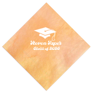Salute the graduate in retro style with the Groovy Grad Cap Celebration Napkin, featuring a classic graduation cap graphic and personalized with the graduate's name and year in a groovy font. A funky and festive addition to any graduation party.