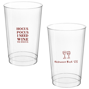 The Hocus Pocus Focus Cup is the ideal custom Halloween party accessory.  Featuring the phrase "hocus pocus I need candy to focus" and a modern and minimal graphic of wine glasses, you can personalize with your name, and the year. This chic Halloween accessory will be a hit at your autumnal events. 