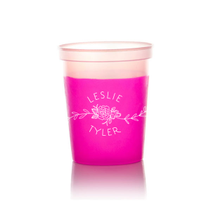 The ever-popular Light Pink 16 oz Stadium Cup with Matte White Ink Cup Ink Colors has a Peony Flourish 2 graphic and is good for use in Floral themed parties and can be personalized to match your party's exact theme and tempo.
