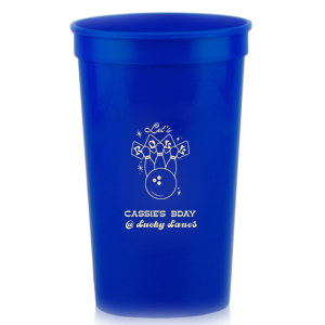 Capture the spirit of the alley with the Bowling Birthday Let's Roll Cup, featuring a retro bowling ball and pins graphic. Personalize it with the celebrant's name and party venue for a one-of-a-kind birthday party favor. Perfect for toasting to strikes and spares.