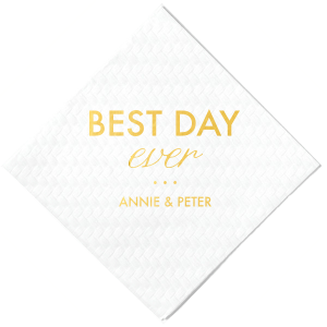Embrace the moment with the Best Day Ever Wedding Napkin, featuring 'BEST DAY' in confident script, gently anchored by an understated 'ever.' The design culminates with the couple's names, grounding your celebration in a promise of enduring joy