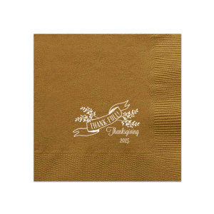 Our custom Burnt Sienna Cocktail Napkin with Matte White Foil has a Twig Banner graphic is great for your next Thanksgiving gathering. Showcase your style in every detail of your party's theme!