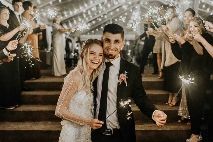 That warm just married sparklers glow