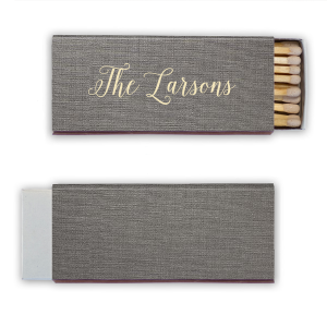 ForYourParty's elegant Linen Slate Classic Matchbox with Matte Ivory Foil will look fabulous with your unique touch. Your guests will agree!