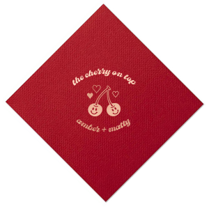 Your next event is sure to be special with the Cherry On Top Napkin! The cute and stylish napkin features a cheery pair of cherries and is customizable in a variety of styles and colors to best match your lovely function. 