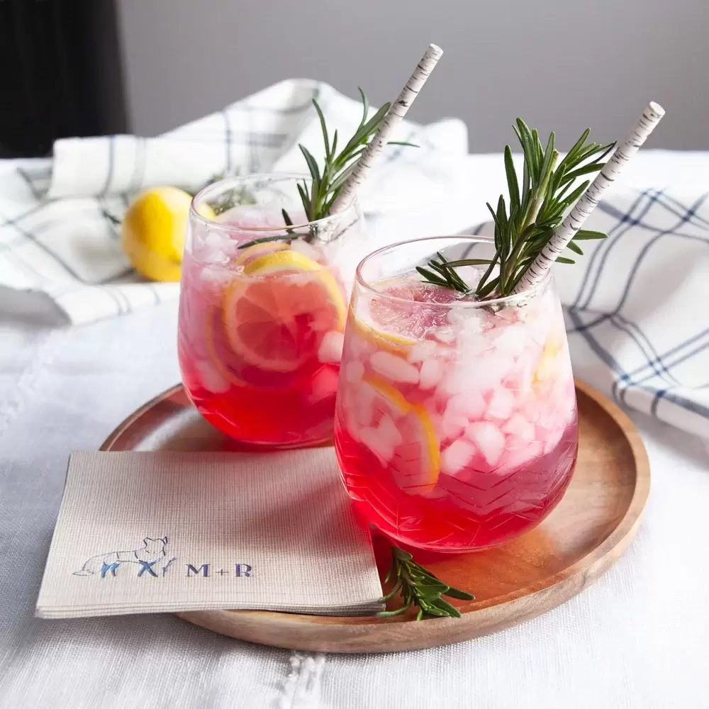 classic cocktail recipe with custom paper straws and cocktail napkins