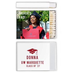 ForYourParty's personalized White Classic Custom Photo Matchbox with Matte Black Ink Digital Print Colors and Matte Red Berry Ink Digital Print Colors has a Cap graphic and is good for use in Graduation themed parties and couldn't be more perfect. It's time to show off your impeccable taste.