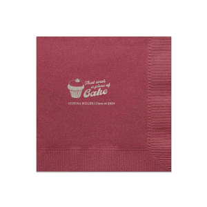 Add a sweet touch to the graduation festivities with the Piece of Cake Graduation Napkin, featuring a delightful cupcake graphic and the playful phrase "That was a piece of cake," along with the graduate's name and year. A lighthearted nod to their accomplished journey.