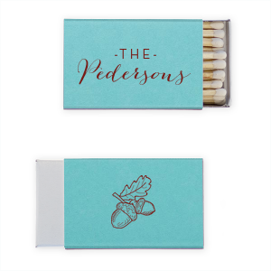 Embrace autumn's promise with the Elegant Autumn Acorn Match. The detailed acorn and leaf graphic symbolizes growth and new beginnings, while the reverse elegantly scripts your family name. It’s a timeless reminder of potential and prosperity, perfect for enriching your fall gatherings.