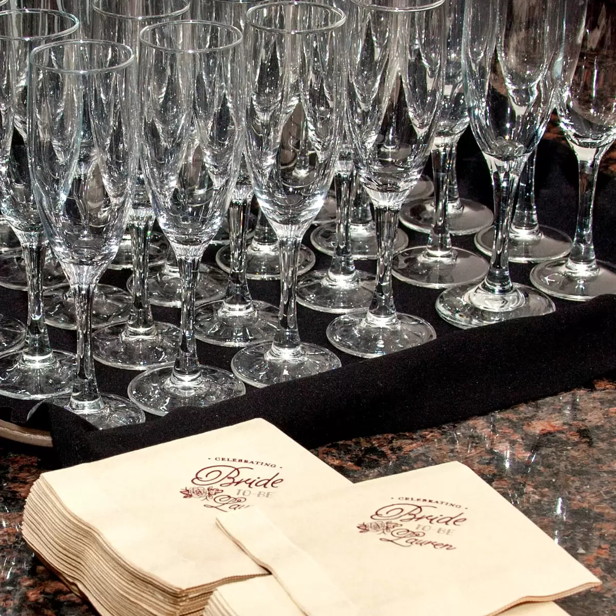 cocktail napkins and mimosa bar for bridal showers