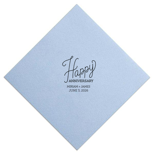 Personalize this cursive Happy Anniversary graphic for a gorgeous detail on your bar or dessert table. Stick with the Powder Blue and Matte Black or choose colors to match your theme. Add your names and wedding date for a personal touch. 