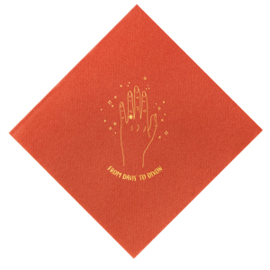 ForYourParty's chic Pastel Pink Linen Like Cocktail Napkin with Shiny Rose Quartz Foil has a Engaged Hand graphic and is good for use in Bridal Shower, Wedding themed parties and will give your party the personalized touch every host desires.