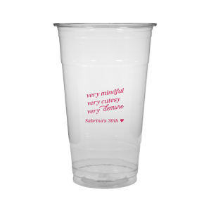 Be very mindful, very cutesy, very demure at your next event! You can customize this trendy cup with your name or special message. A custom cup that is perfect for birthday parties or bachelorette parties.