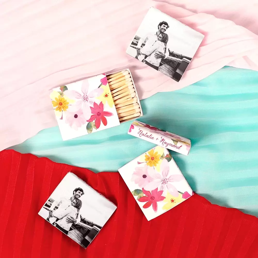 full color photo matches are a great anniversary party favor