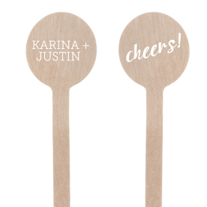Enhance your signature drinks with the Cheers Stir Stick, a personalized touch for any celebration. One side boasts the couple's names in bold, all-caps lettering, while the other side features "Cheers!" in a lively, festive script, perfectly capturing the joyous spirit of toasting to love and happiness.