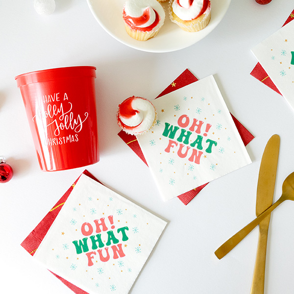 Oh What Fun Napkins with cup and cupcakes