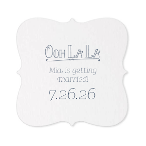 Personalized Blush with Kraft back Nouveau Coaster with Matte Navy Foil Color has a Ooh La La graphic and is good for use in Words themed parties and can't be beat. Showcase your style in every detail of your party's theme!