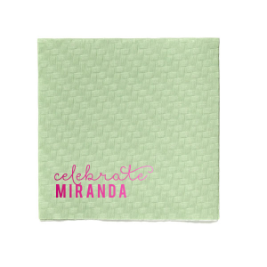 The Chic Celebration Napkin design masterfully combines playfulness with subtlety. Positioned in the left corner, the word "celebrate" is written in a joyful, lower case script, exuding a festive aura. Directly below, the celebrant's name emphasizes the focal point of the celebration. This design, in its playful simplicity, promises a fun celebration of the honoree.