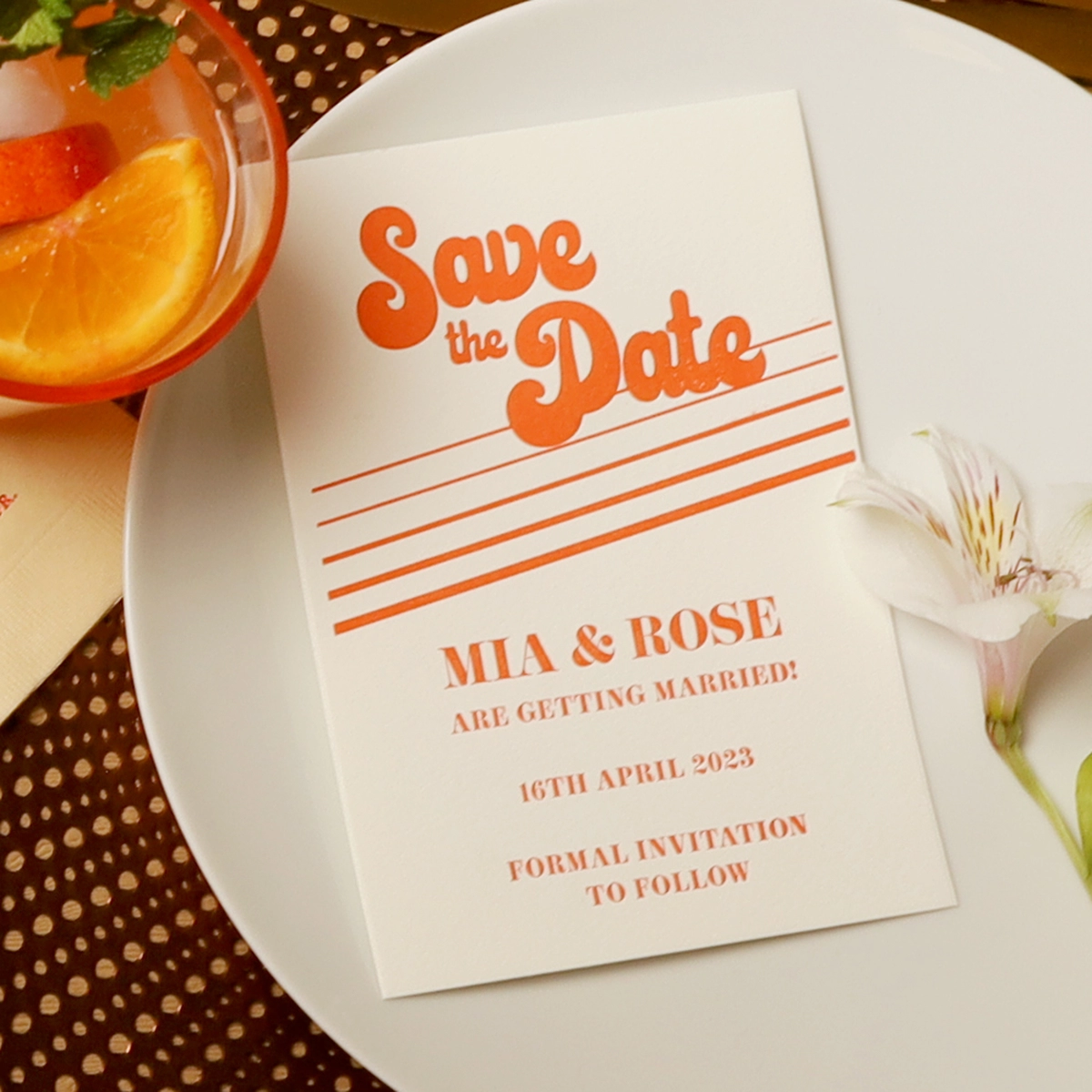 shop the Mod Mediterranean collection custom save the dates