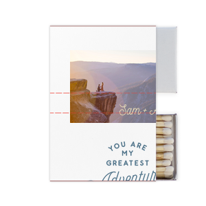 Custom White Classic Custom Photo Matchbox with Matte Ivory Ink Digital Print Colors and Matte Stone Blue Ink Digital Print Colors has a Greatest Adventure graphic and is good for use in Wedding, Travel, Words themed parties and will look fabulous with your unique touch. Your guests will agree!