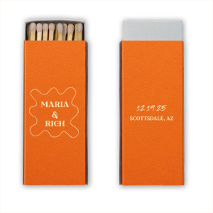 Pasta Party Organic Frame Matches are a unique and playful addition to your next event. Featuring a trendy organic shaped frame, you can personalize this custom product with your names, the date, and location of your event. Ideal for a wedding or rehearsal dinner. 