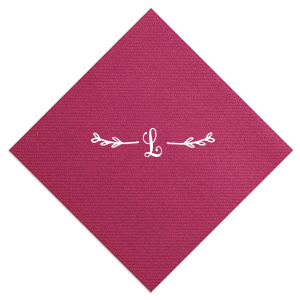 The Simple Initial Garland Napkin elegantly combines simplicity and charm. Adorned with a heart-shaped leaf bough at the bottom, it features a scrolling script initial at the center, creating a personalized touch. Ideal for celebrations, graduations, or any special occasion, its beauty is in its understated elegance.