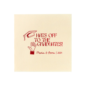 Applaud the new graduate with the Hats Off Graduation Cheer Napkin, emblazoned with a celebratory hand tossing a graduation cap and the phrase "Hats off to the graduate," personalized with the graduate's name and year. A perfect addition to any graduation festivity.