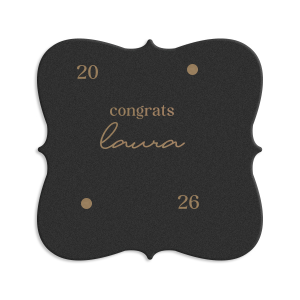 Protect surfaces while celebrating in style with the Graduation Soiree Dot Adorned Coaster, personalized with the graduate's name and year in a modish script font, and embellished with two elegant dot graphics. A sophisticated addition to any classic graduation party decor.