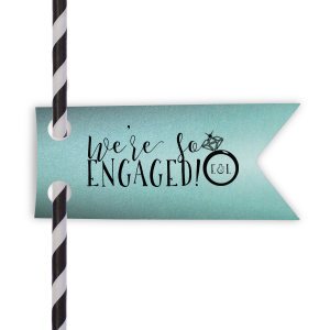 Personalized Stardream Tiffany Blue Double Point Straw Tag with Matte Black Foil Color has a Diamond Ring graphic and is good for use in Fashion, Wedding, Bridal Shower themed parties and will give your party the personalized touch every host desires.