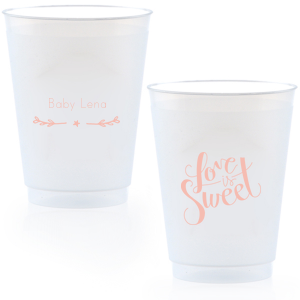 Our custom Matte Pastel Pink Ink 14 oz Frost Flex Cup with Matte Pastel Pink Ink Cup Ink Colors has a Leaf Single Initial graphic and a Love Is Sweet graphic and is good for use in Words, Wedding themed parties and couldn't be more perfect. It's time to show off your impeccable taste.