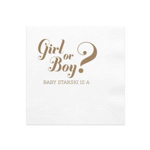 If you are celebrating a baby shower or gender reveal party, this napkin is a creative way to have people guess. Customize with the your last name and have your guests guess what your baby will be. 