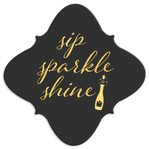 Our personalized Black with Silver back Deco Coaster with Shiny 18 Kt Gold Foil has a Bubbly graphic and is good for use in Drinks, Wedding themed parties and will impress guests like no other. Make this party unforgettable.