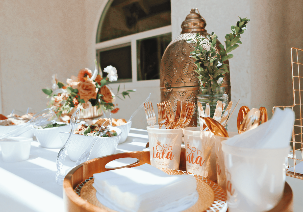 Jessica Lo Bridal Shower food table with custom designed stadium cups