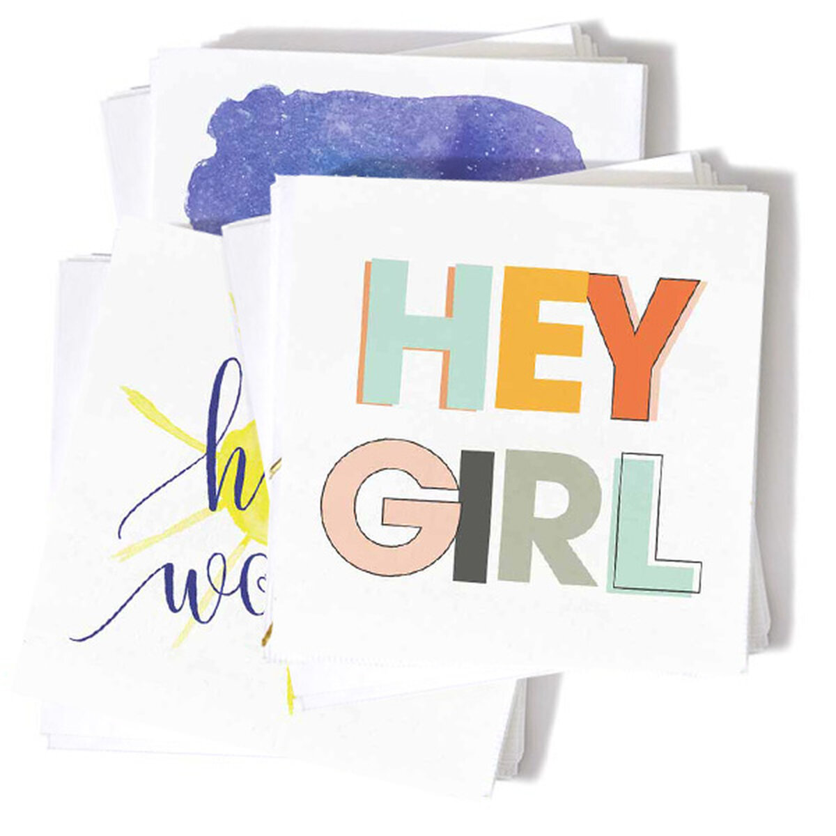 Hey Girl Baby Shower full color napkin pack design on white cocktail napkins