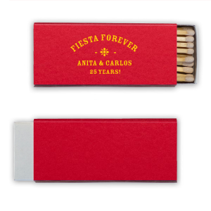 Ignite a lifetime of celebrations with the Fiesta Forever Anniversary Matchbox, elegantly adorned with "Fiesta Forever" arched over a stylized flower graphic. Customize with the couple's names and the number of years they've joyfully shared, capturing the essence of an endless fiesta.