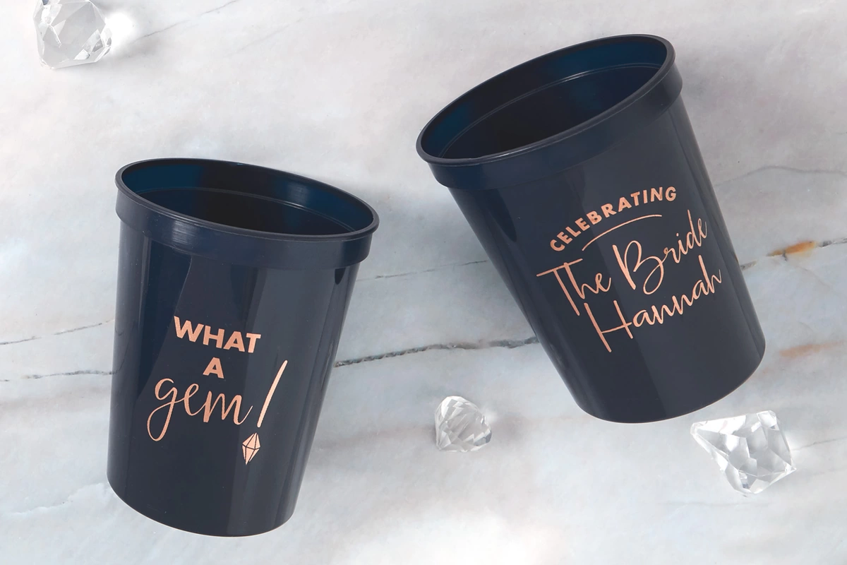 personalized stadium cups for your gemstone themed bridal shower