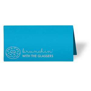 ForYourParty's elegant Poptone Dark Turquoise Tempo Place Card with Matte Pastel Pink Foil has a Donut graphic and is good for use in Food, Birthday, and Brunch themed parties and are a must-have for your next event—whatever the celebration!