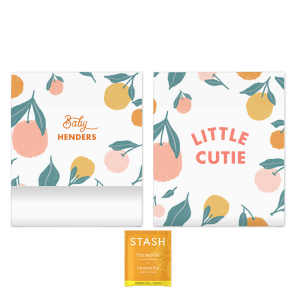 This custom party favor is perfect for your baby shower. Featuring a hand drawn orange motif, this custom tea favor will be a hit a baby shower, child's birthday party, or christening. 