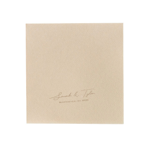 Celebrate your wedding with the Nuptial Namesake Locale Napkin, customized with the couple's names and the cherished site of the ceremony. A refined choice that adds a personal touch to your matrimonial table setting.
