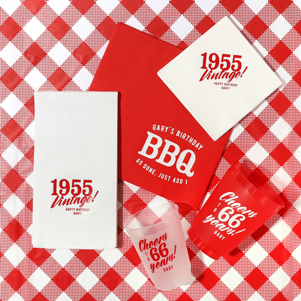 Cheers to years cup and bbq napkins