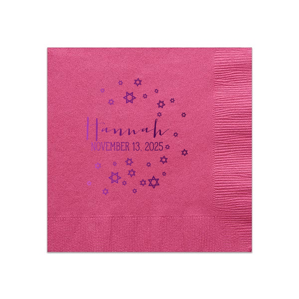 ForYourParty's elegant Fuchsia Cocktail Napkin with Shiny Amethyst Foil has a Star of David Frame graphic and is good for use in Jewish Symbols, Halloween, Frames themed parties and couldn't be more perfect. It's time to show off your impeccable taste.