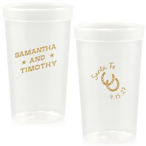 Get wild and rowdy with the customizable Giddy-Up Western Cup. Personalize the text with the names of your favorite cowpokes in the ink color of your choice. Perfect for sipping cool refreshments during blistering summer hoedowns. 