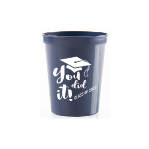 ForYourParty's personalized Yellow 16 oz Stadium Cup with Matte Black Ink Cup Ink Colors has a Cap graphic and is good for use in Graduation themed parties and can be personalized to match your party's exact theme and tempo.