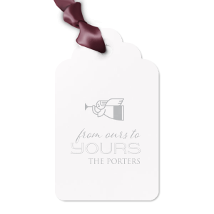 ForYourParty's elegant Natural Kraft/Latte Double Point Gift Tag with Shiny Merlot Foil has a Angel 2 graphic and is good for use in Christian Symbols, Christmas themed parties and are a must-have for your next event—whatever the celebration!