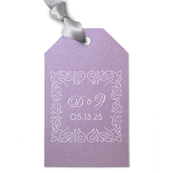 Our beautiful custom Stardream Lavender Square Gift Tag with Matte White Foil has a Linear Floral Frame graphic and is good for use in Frames, Floral, Trendy themed parties and will look fabulous with your unique touch. Your guests will agree!